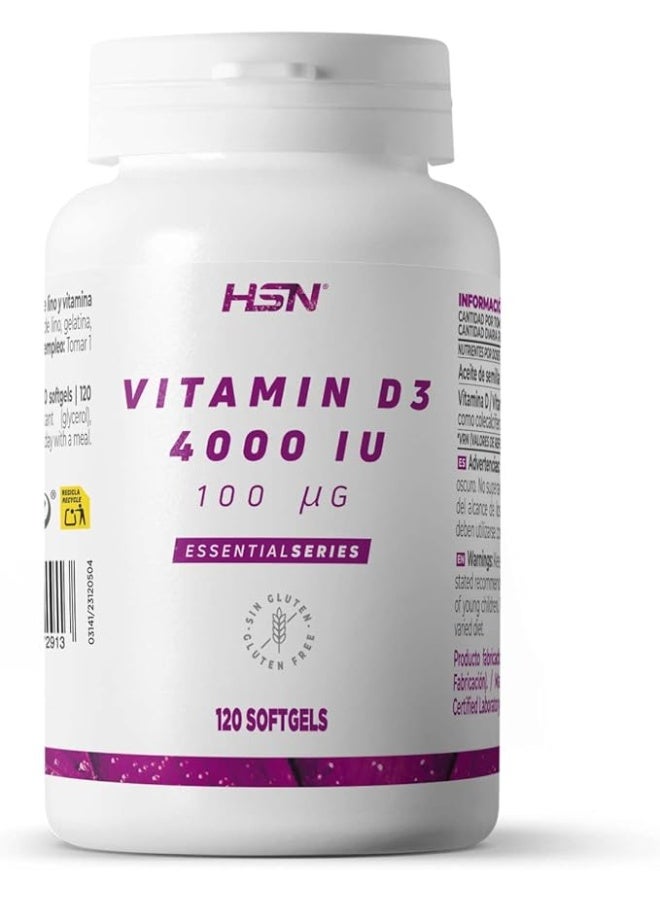 فيتامين د3 من HSN، 4000 وحدة دولية | مكمل غذائي يحتوي على كوليكالسيفيرول وفيتامين د | للعظام والجهاز المناعي | كبسولة جيلاتينية صغيرة سهلة البلع، كبسولة واحدة يوميًا | مع زيت الزيتون | غير معدل وراثيًا، خالٍ من الغلوتين | 120 كبسولة جيلاتينية